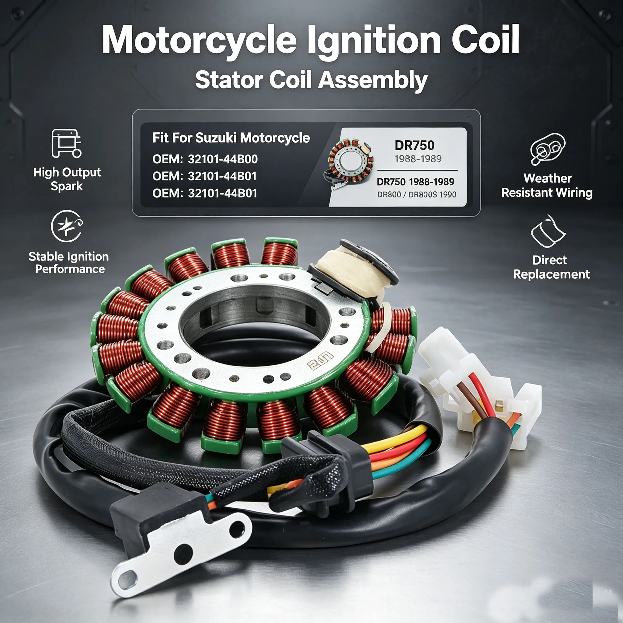 Motorcycle Ignition Generator Stator Coil For Suzuki DR750 1988-1989 DR800 DR800S 1990 OEM:32101-44B00 OEM:32101-44B01
