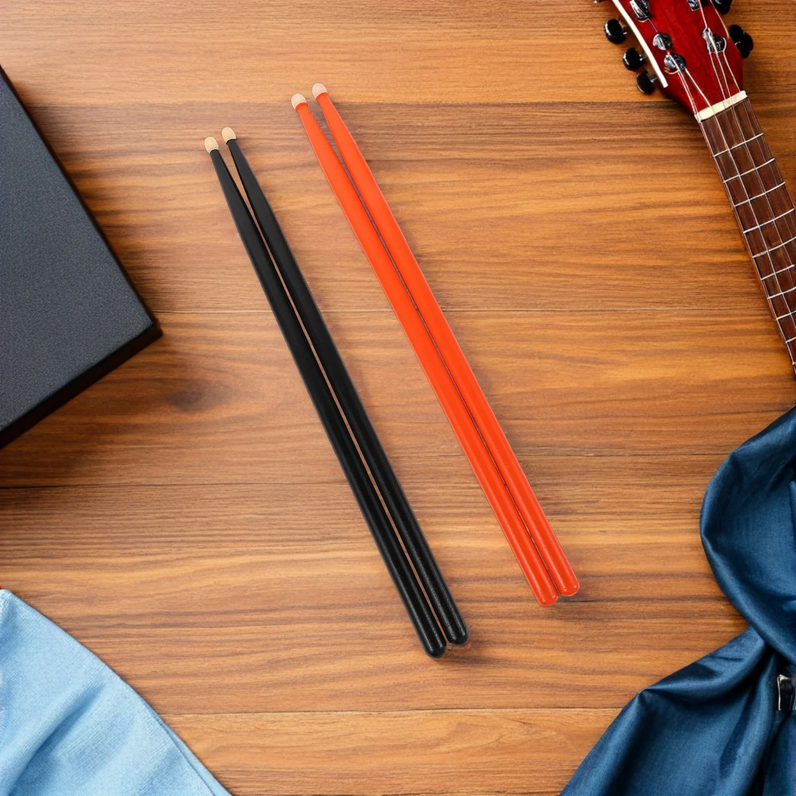 

Wooden Drumsticks 5A Wood Tip Orange Black Non-Slip For Drum Set Electronic Drums Marching Snare Kids Beginners Students