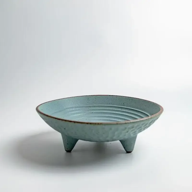 Retro Three Legged Fruit Plate Home Coarse Pottery Special Tableware Irregular Plate