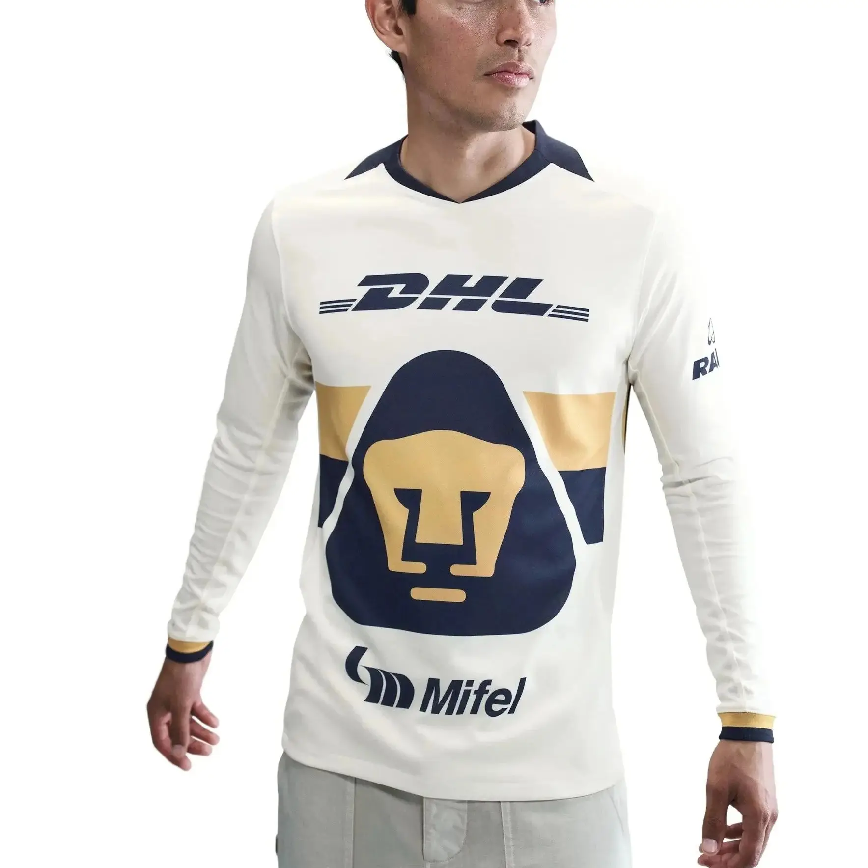 Nueva Camiseta de Fútbol UNAM 2025-26 para Hombre, Manga Larga, Blanca, Deportiva, Informal, de Secado Rápido y Cómoda para Verano