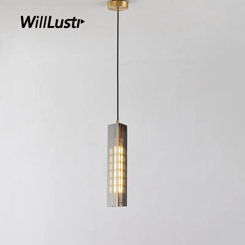 Creative Crystal Pendant Lamp Triangular Prism Suspension Light Luxury Hotel Bar Cafe Bedside Copper Hanging Ceiling Chandelier