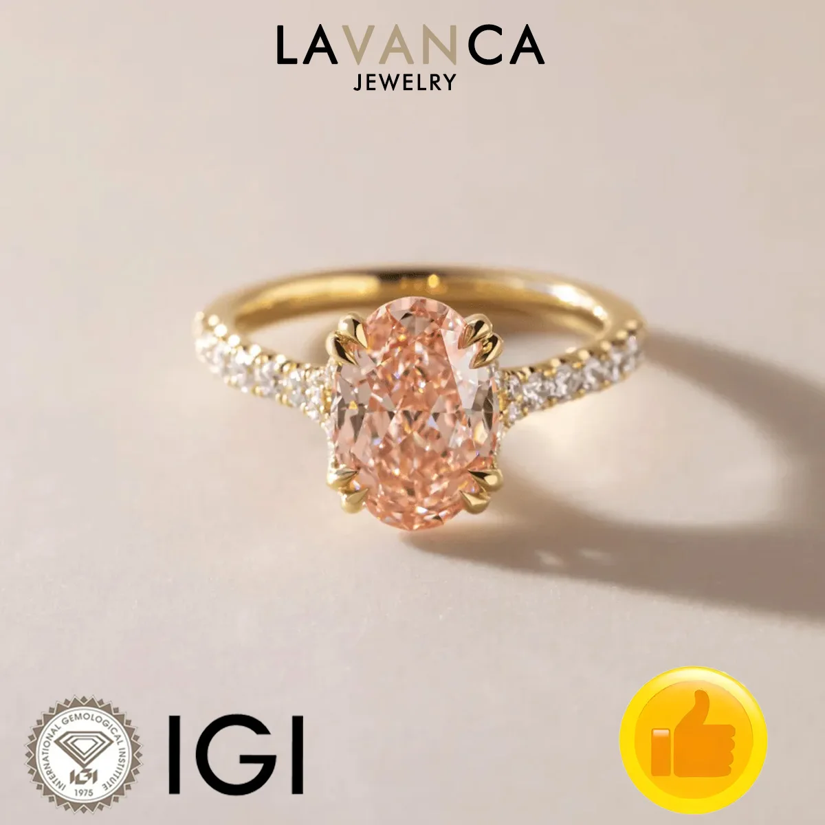 

Pink Oval Cut Lab Grown Diamond Ring 9K/14K/18K Gold IGI Certified Lab Diamond Engagement Ring Half Eternity Style Wedding Ring