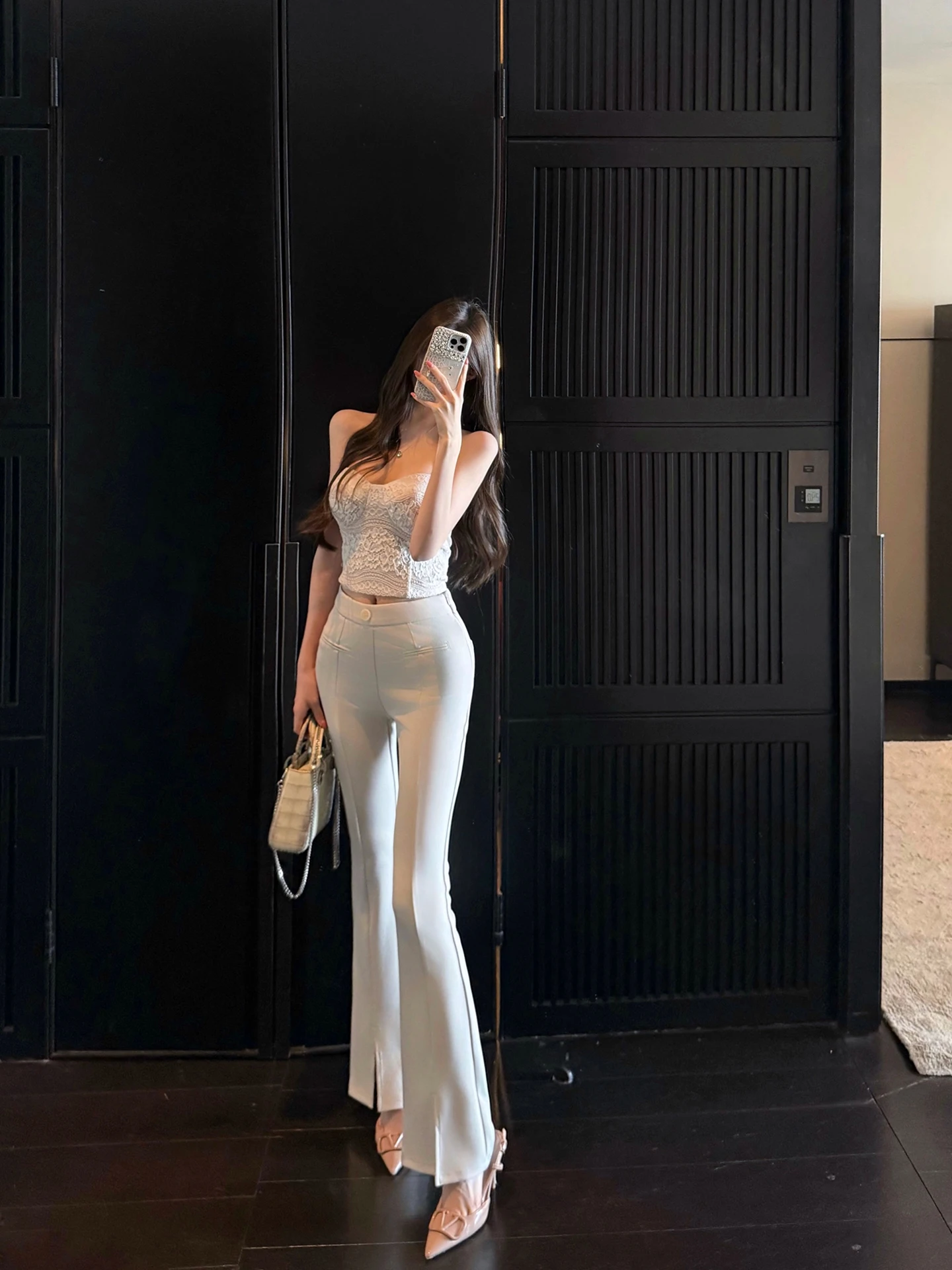 

Корейские брюки-клеш с высокой талией, повседневные свободные женские брюки в уличном стиле, мягкие брюки со средней посадкой и разрезами