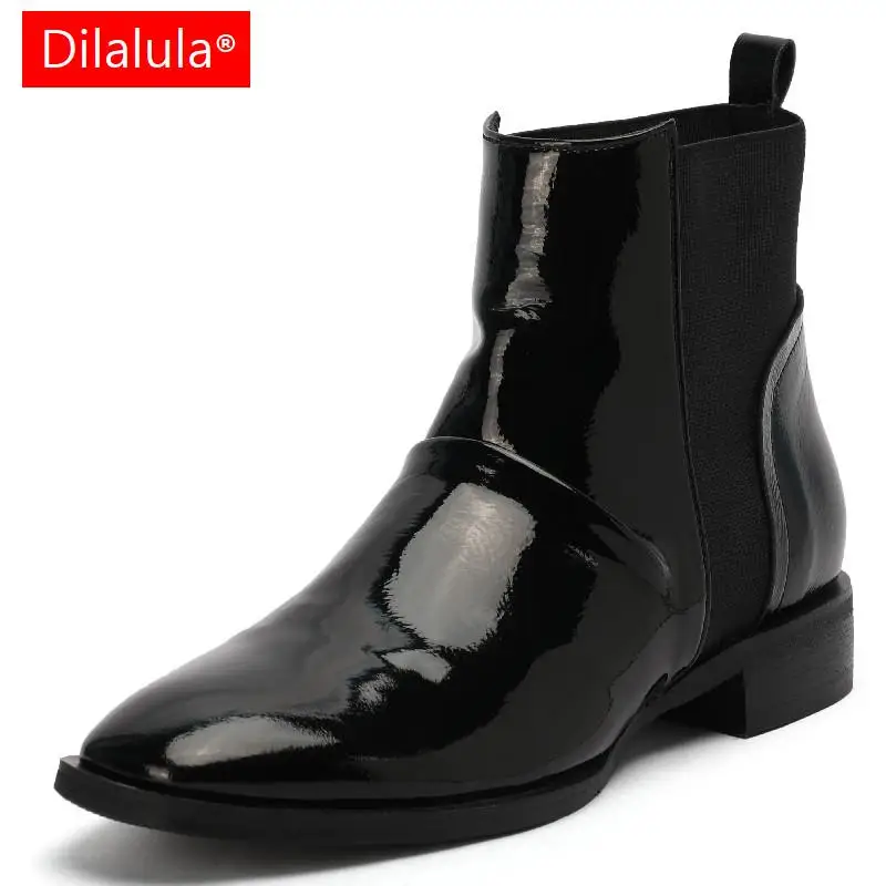 Dilalula 2024 Autumn Winter Women Ankle Boots Concise Mature Office Ladies Low Heels Genuine Leather Splicing Shoes Woman Newest