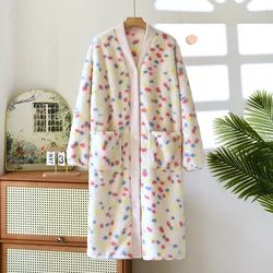 Winter Women Flannel V-Neck Bathrobe Female Night Gown Soft Thicken Warm Clothes Home Dressing Gown Sleepwear Sleep Robe