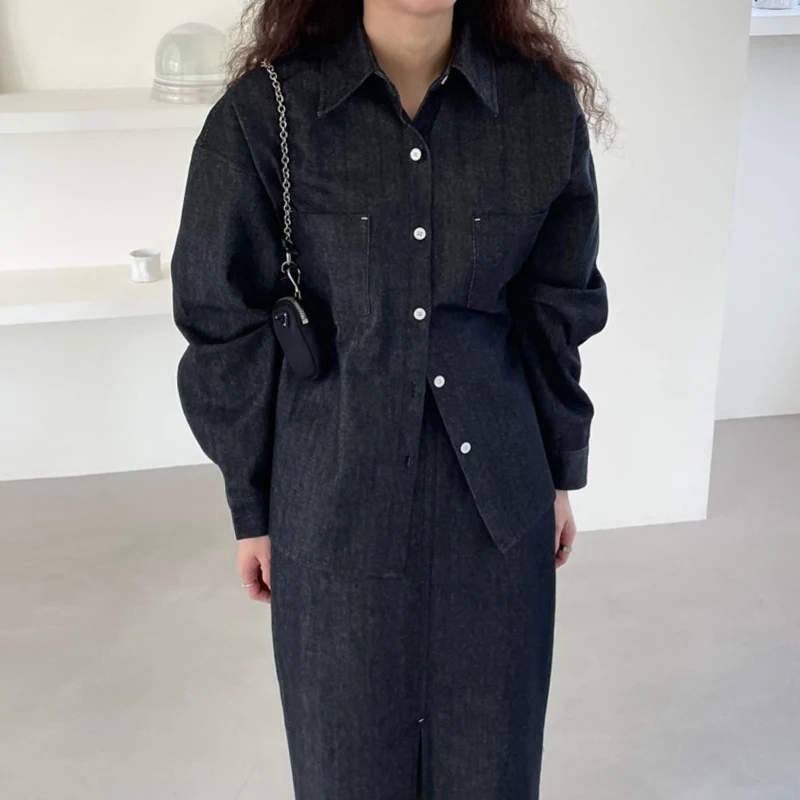 Csa Hoada Vintage E de Manga Larga con Diseño de Abertura en la Cintura Alta y Falda de Media Pierna, Ropa de Tra...