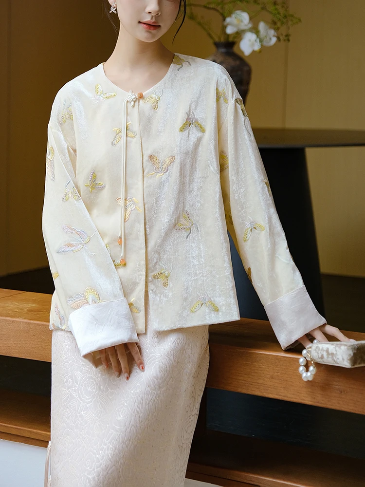 

Новая китайская бархатная куртка с вышивкой, весна 2025, в национальном стиле, бархатное пальто, женская модная традиционная одежда