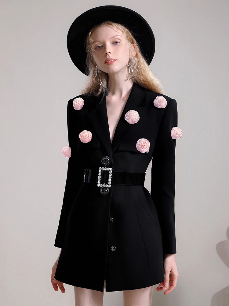 Abito da pendolarismo da donna di fascia alta modello di design abito da pendolare con senso dignitoso di nicchia nero dolce rosa giacca abiti