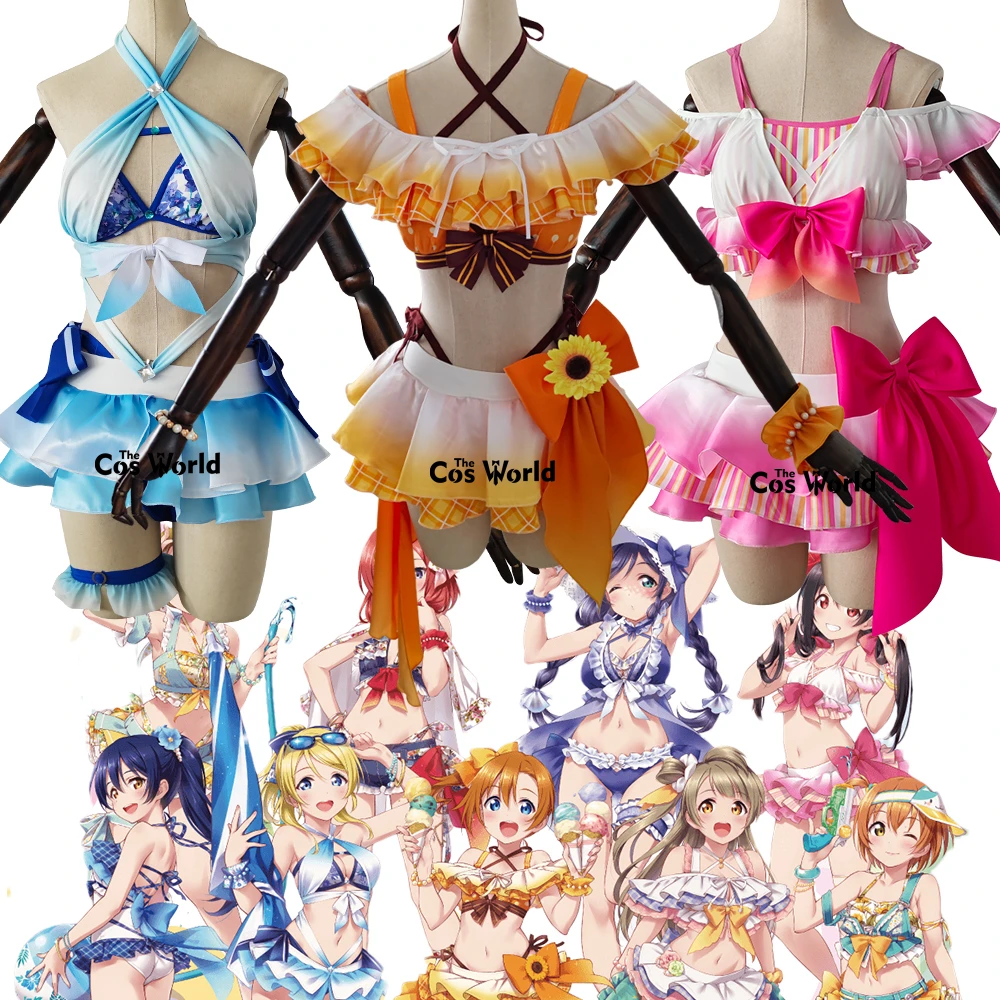 Love Live Days μ's 9 Characters Kousaka Honoka Minami Kotori Sonoda Umi Ayase Eli Swimsuit Swimwear Anime Cosplay Costumes