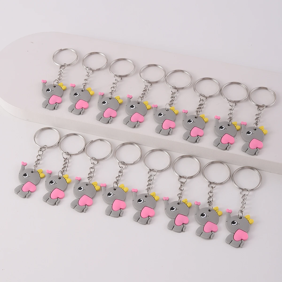 16pcs Cute Heart Elephant Keychain Cartoon Silicone Animal Key Chain Ring Purse Bag Backpack Charm Earbud Case Cover Accessories