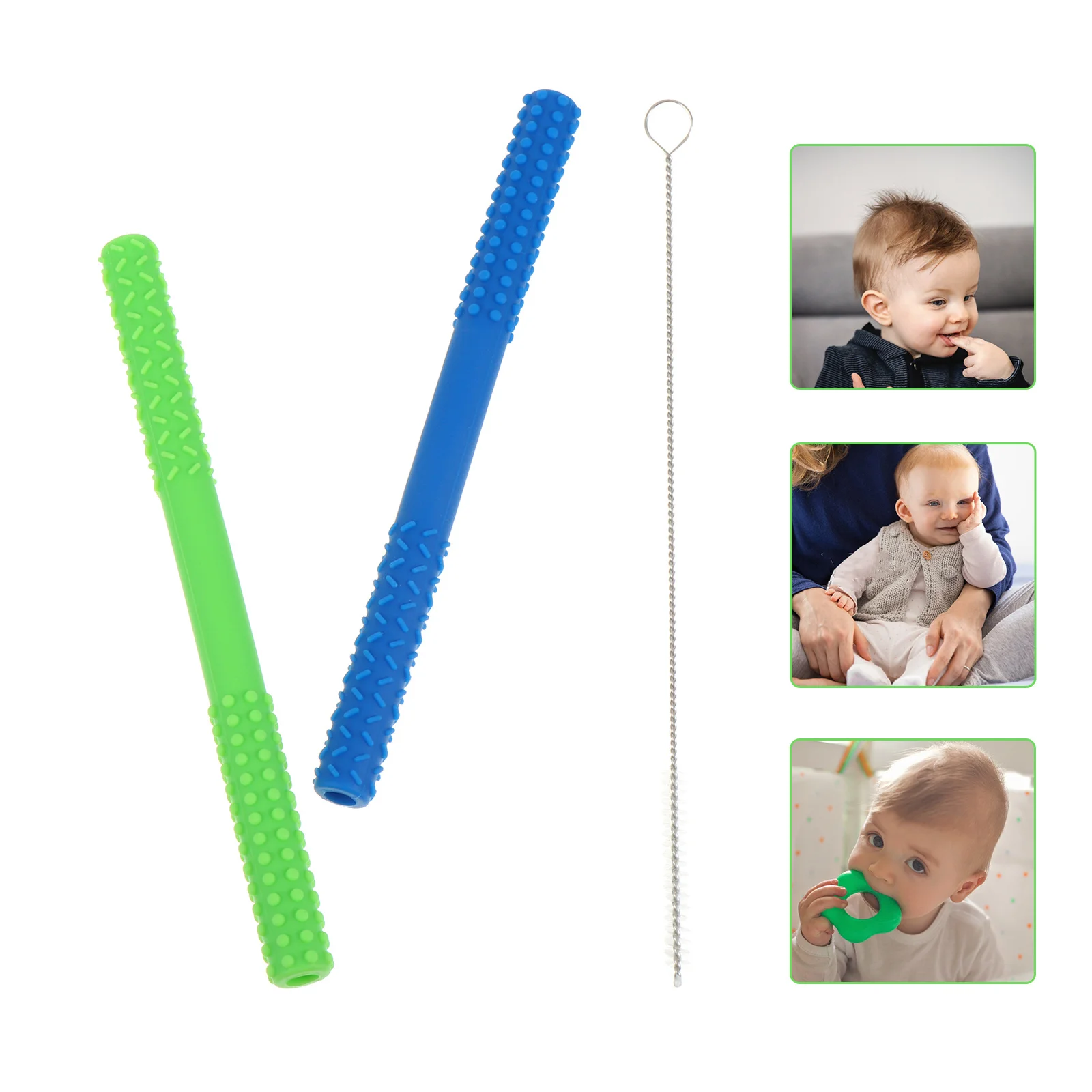 

3Pcs Silicone Teether Hollow Flexible Baby Chewing Molar Training Straws Soft Infant Teethers Teether Toy Baby Molar Toy