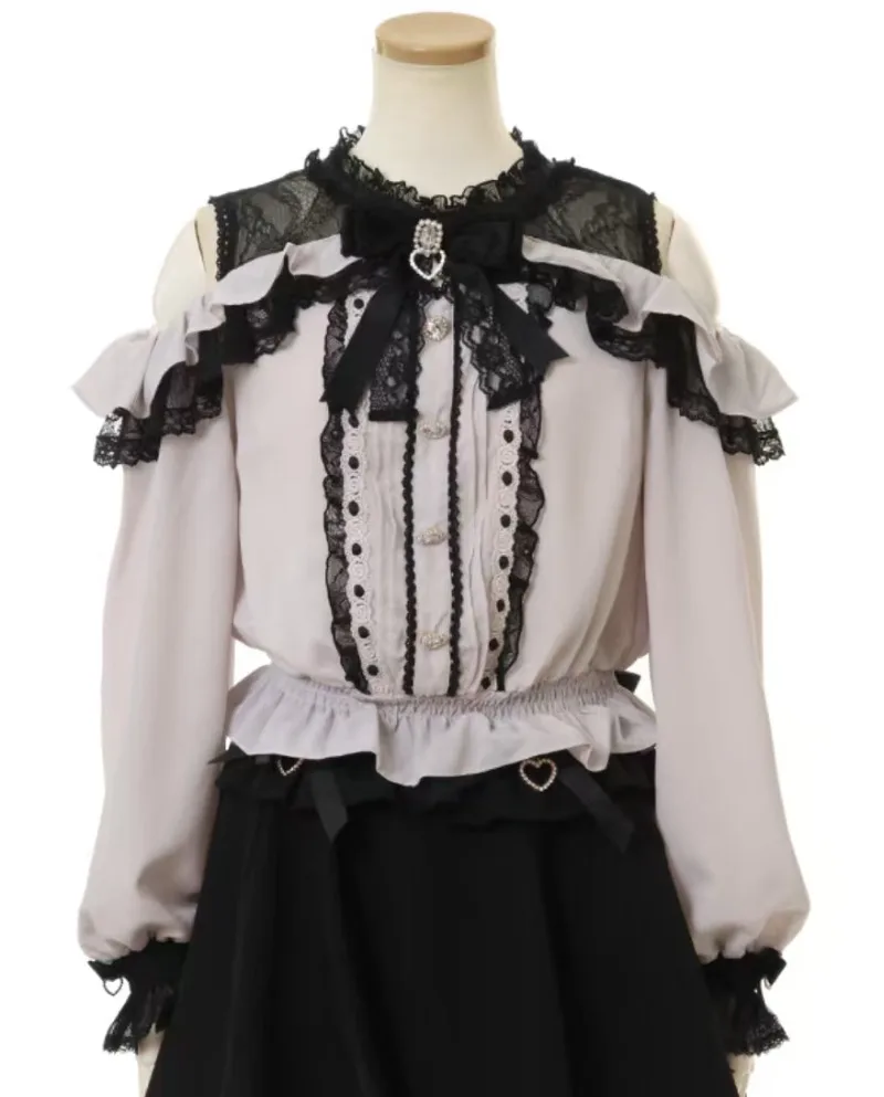 Autumn Top Classic Off-Shoulder Bowknot Shirt New Japanese Sweet Cute Long Sleeves Blouse Kawaii Clothes Y2k Blusas De Mujer