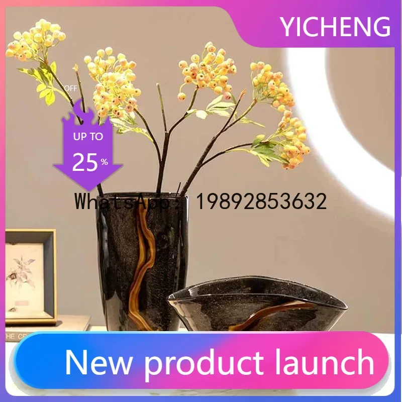 

A2 Black Glass Vase Crack Water Ripple Flower Pot Floral Arrangement Accessories Flowerpot Terrarium Room Decoration Accessories