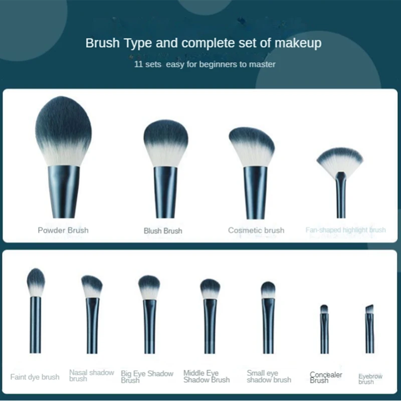 11 قطعة ماكياج فرش مجموعة مسحوق الأساس الحاجب عينيه استحى أدوات المكياج