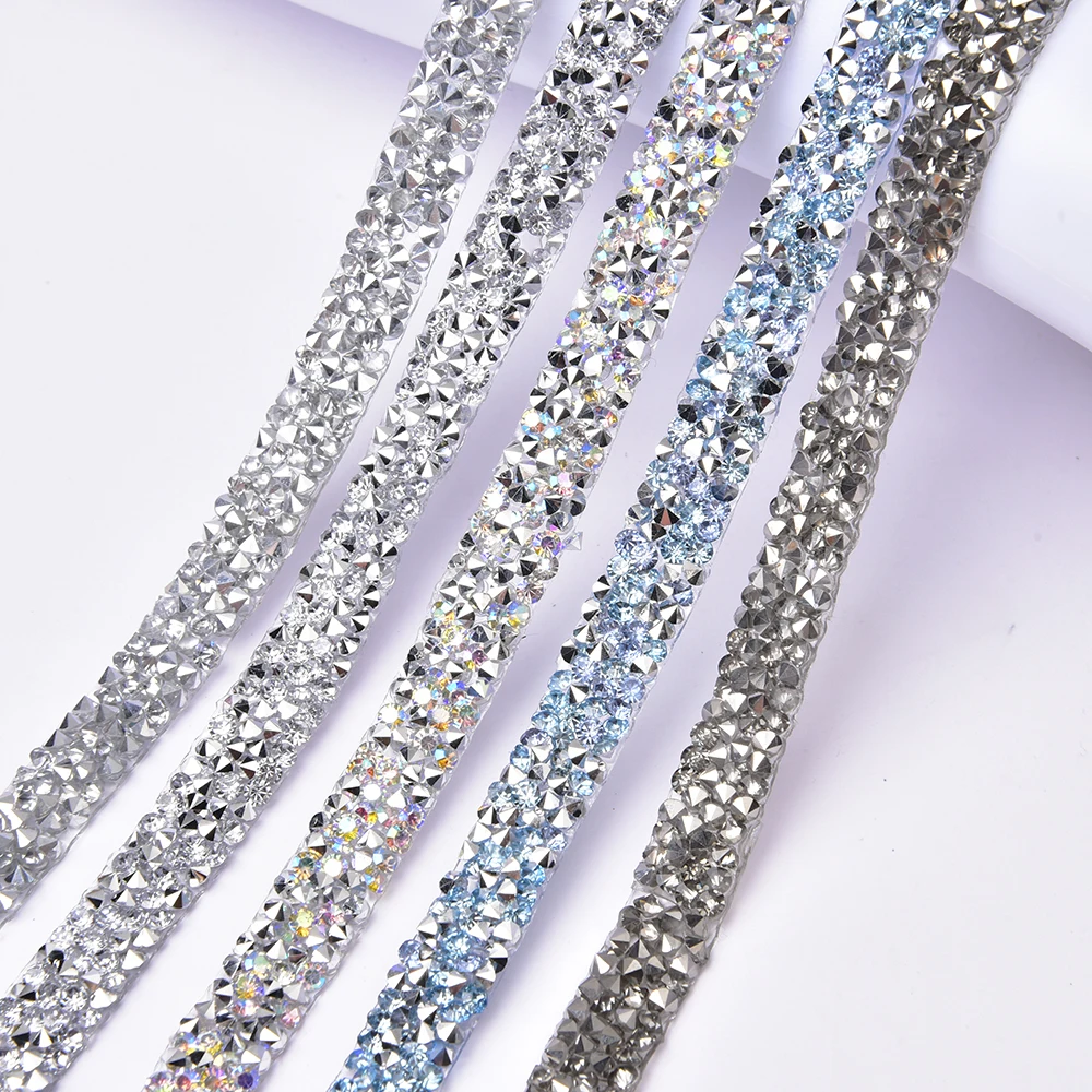 1 Yard Sewing Trim Crystal Motif Strass Hot Fix Rhinestone Tape Trimming Ribbon With Iron On Appliques For Sewing Accessories