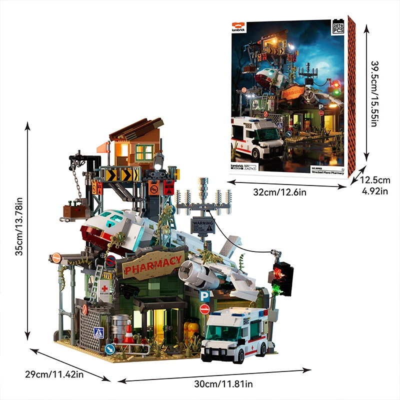 2076PCS Wrecked Plane Pharmacy Building Blocks Set MOC City Street View Bricks Model Desktop Ornament DIY Assembly Toys For Birthday Christmas Gifts view 8