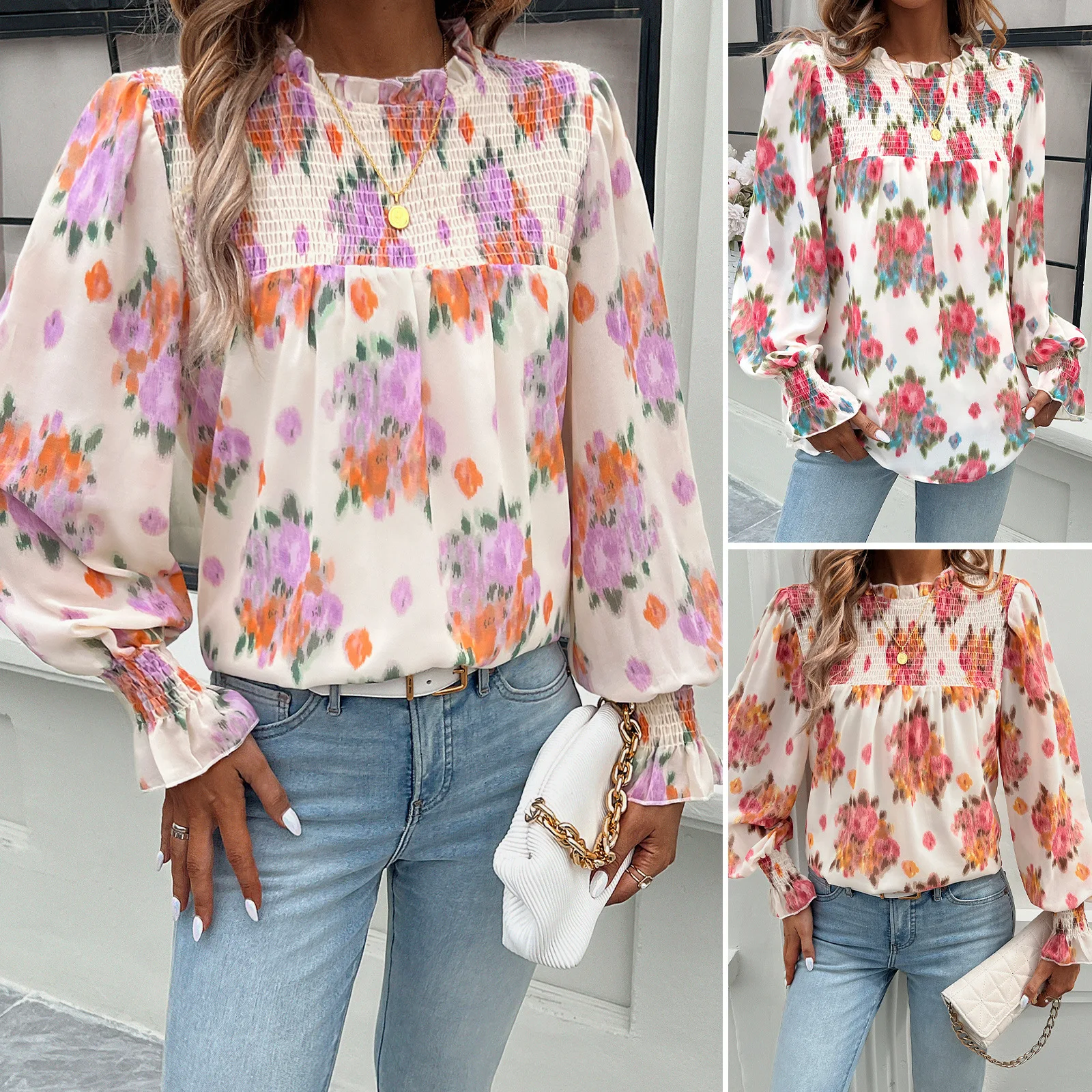 

Design Stamen Print Top 2025 Spring And Summer Temperament Elegant Double-layer Women's Clothing