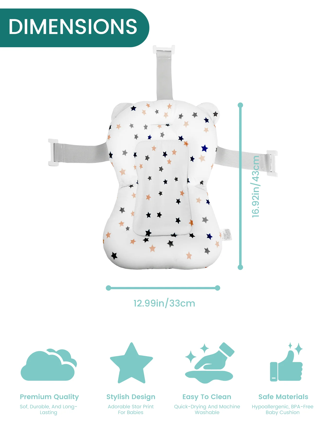 Baby Bath Support Seat Star Pattern Print 3D Breathable Mesh Soft Padded Pillow Non-Slip Infant Newborn Bath view 6