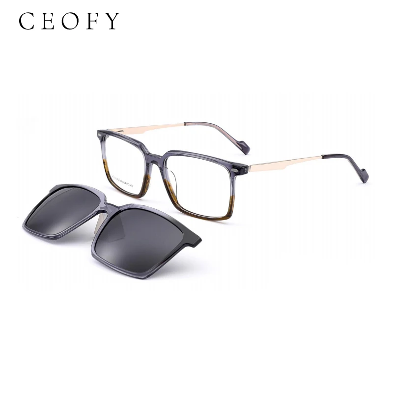 Ceofy Acetate Men Fashion Square Glasses Frame Retro Polarized Sun Clip Magnet Optical Prescription Eyeglasses Frame Handmade