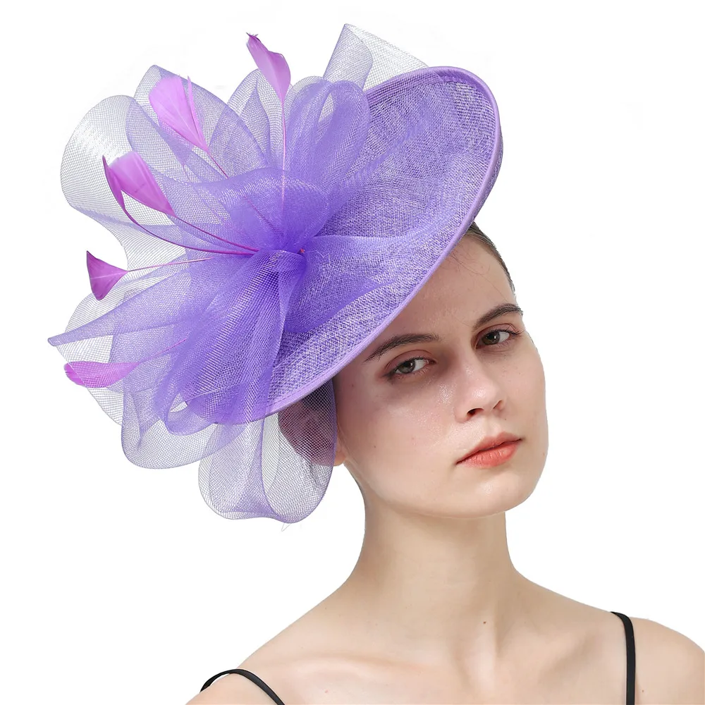 Luxury Lavender Fascinators Hats With Mesh Floral Event Millinery Hair Accessories Cocktail Derby Wedding Chapeau Caps Headwear