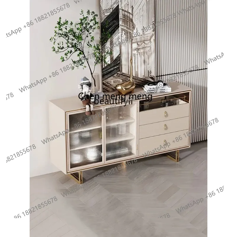 new  Italian Affordable Luxury Style Sideboard Modern Minimalist Solid Wood Liquor Cabinet with Induction Lamp s8350