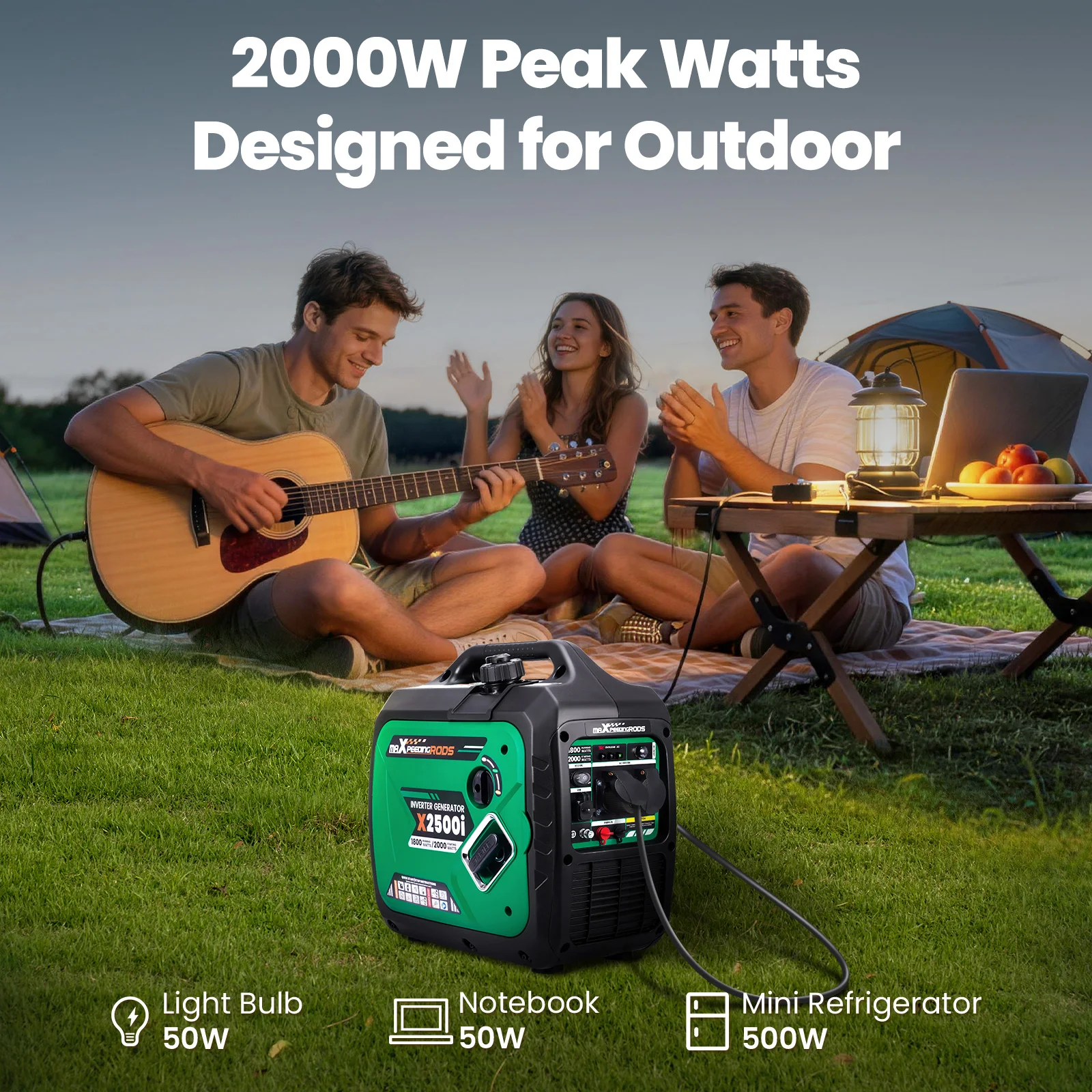Generatore Inverter Portatile Silenzioso da 1800W-2000W di Picco per Alimentazione di Emergenza Domestica e per Campeggio e Viaggi all'Aperto