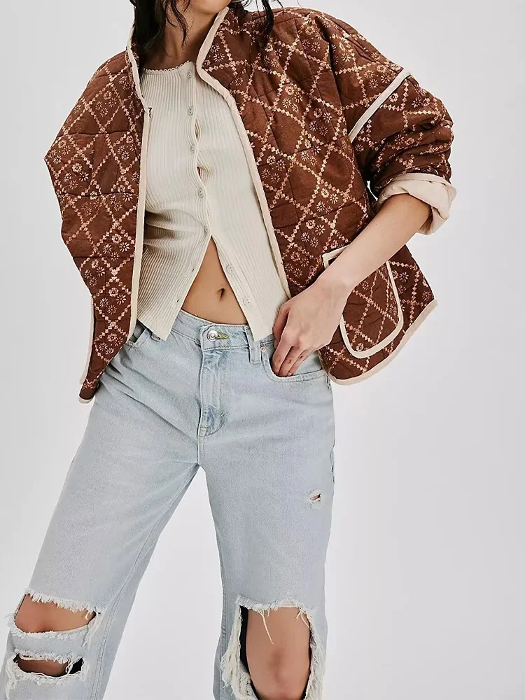 

2024 new women's clothing European and American style fashion simple versatile printed horizontal line cotton jacket
