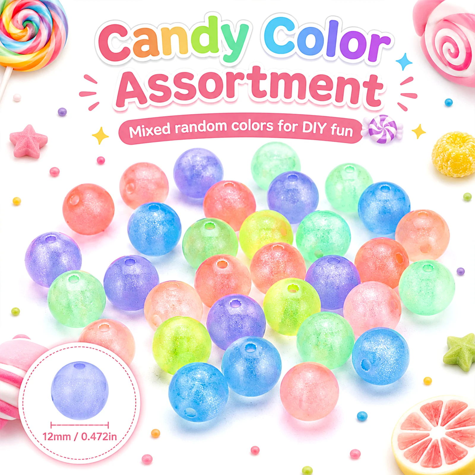 20Pcs 6 Styles Mixed Acrylic Beads Glitter AB Color Round Heart Irregular Spacer Beads For DIY Jewelry Making Bracelet Necklace view 4