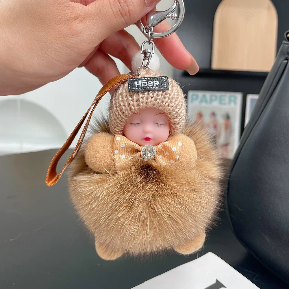 النساء فتاة أكياس Keyrings الثعلب الفراء Pompom النوم الطفل المفاتيح لطيف رقيق أفخم دمية سلاسل المفاتيح سيارات حلقة رئيسية هدية الساحرة #3