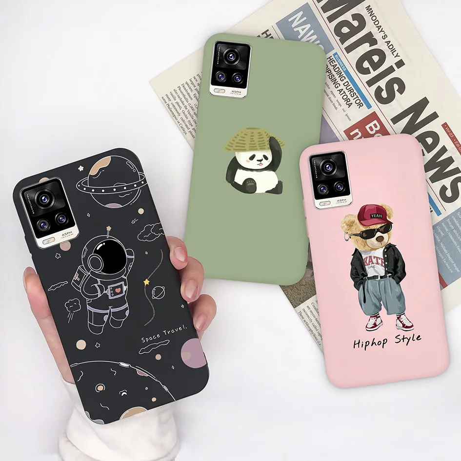 Case For Vivo V20 SE V 20SE Cover Cute Bear Cartoon Pattern Matte Soft Silicone Screen Protector For Vivo V20 Pro Fundas Coques