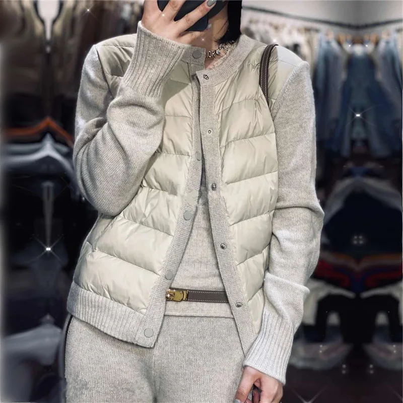 Parkas básicas simples de gama alta para otoño e invierno, abrigos con personalidad de diseño de manga larga de punto empalmado Y2k, chaqueta francesa informal de moda