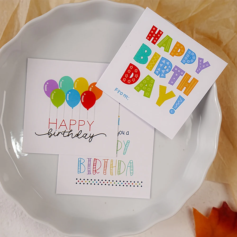 50 pcs Happy Birthday Balloon Mini Writing Message Card Flowers Cake Decoration Card