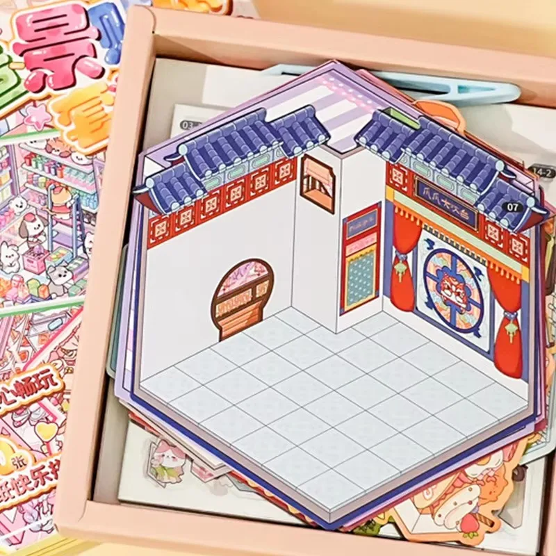 LumaToys 20 Scenes in1Box 2.5D Landschaft Aufkleber Album Cartoon Szene DIY Spielzeug Festival Geburtstagsgeschenk Geschenk für Kind Mädchen Kind