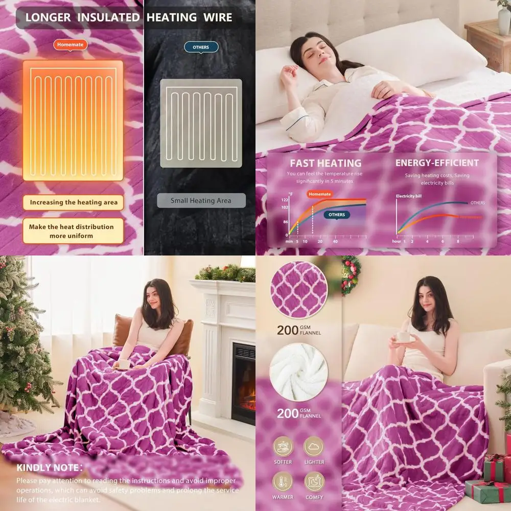 

Queen Size Electric Blanket - 84x90 10 Heat Settings, 8-Hour Auto Shut-Off, Soft Flannel, Overheat Protection, ETL Certified