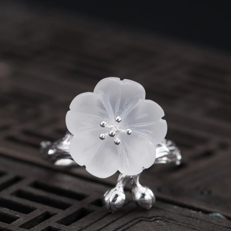 Amxiu Sterling Silver S925 China-Chic Crystal Plum Blossom Ring Female Fashion Flower Handmade Ring For Party Or Birthday Gift.