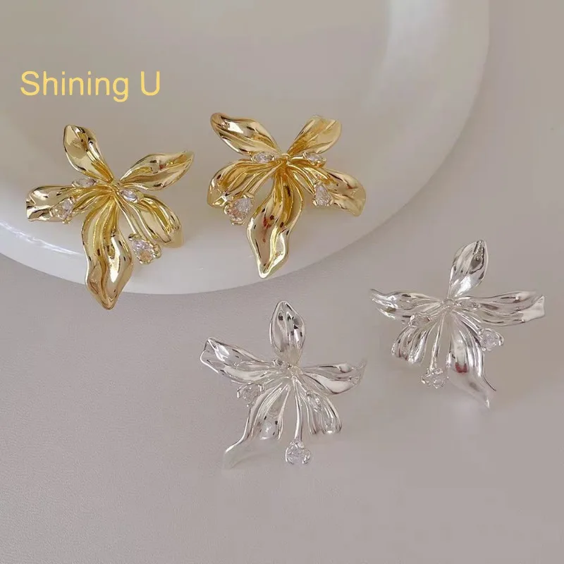 

Shining U Silver Color Floral Stud Earrings for Women Fashion Jewelry Summer Cleanfit