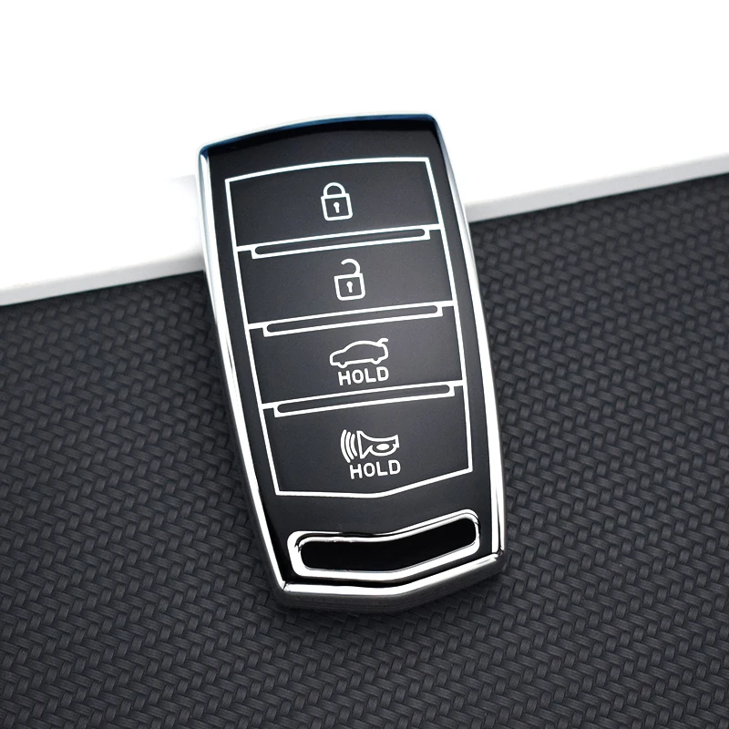 TPU Car Key Case Cover 4 Buttons Auto Shell Fob Holder Protector for Hyundai Genesis G70 G80 G90 Accessories