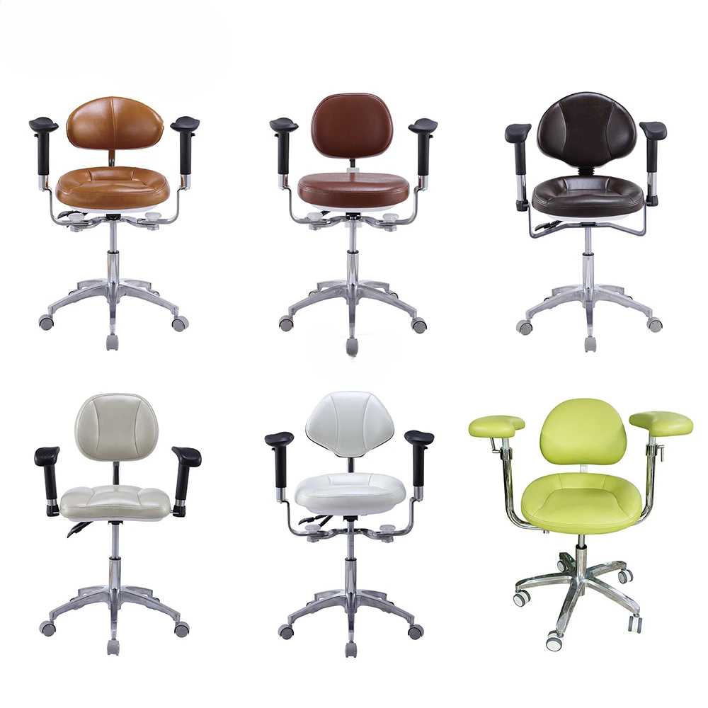 Dental Medical Ergonomic Saddle Stool Chair Fiber Leather Foot Control Operating Armrest Dental Chair