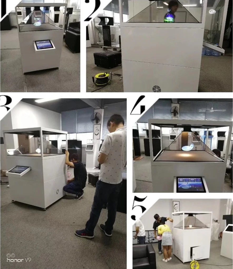 3D Holographic Display Box with Hologram Pyramid Showcase for Advertising Projection Screens 270 View Angle Plug and Play