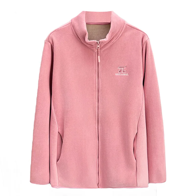 Plus Size Women Fleece Jacket Autumn Winter Loose Thick Embroidered Plush Casual Warm Hoodie Cardigan 6829