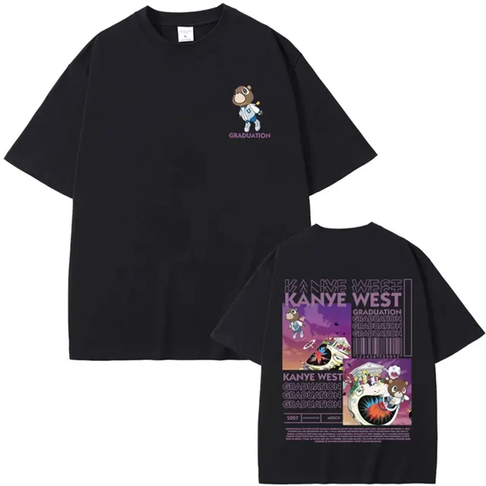 Pure Cotton New Arrival Rapper Kanye West Graduation Bear Double Sided Print T Shirt Men Mens Clothing T Shirt Homme Mens