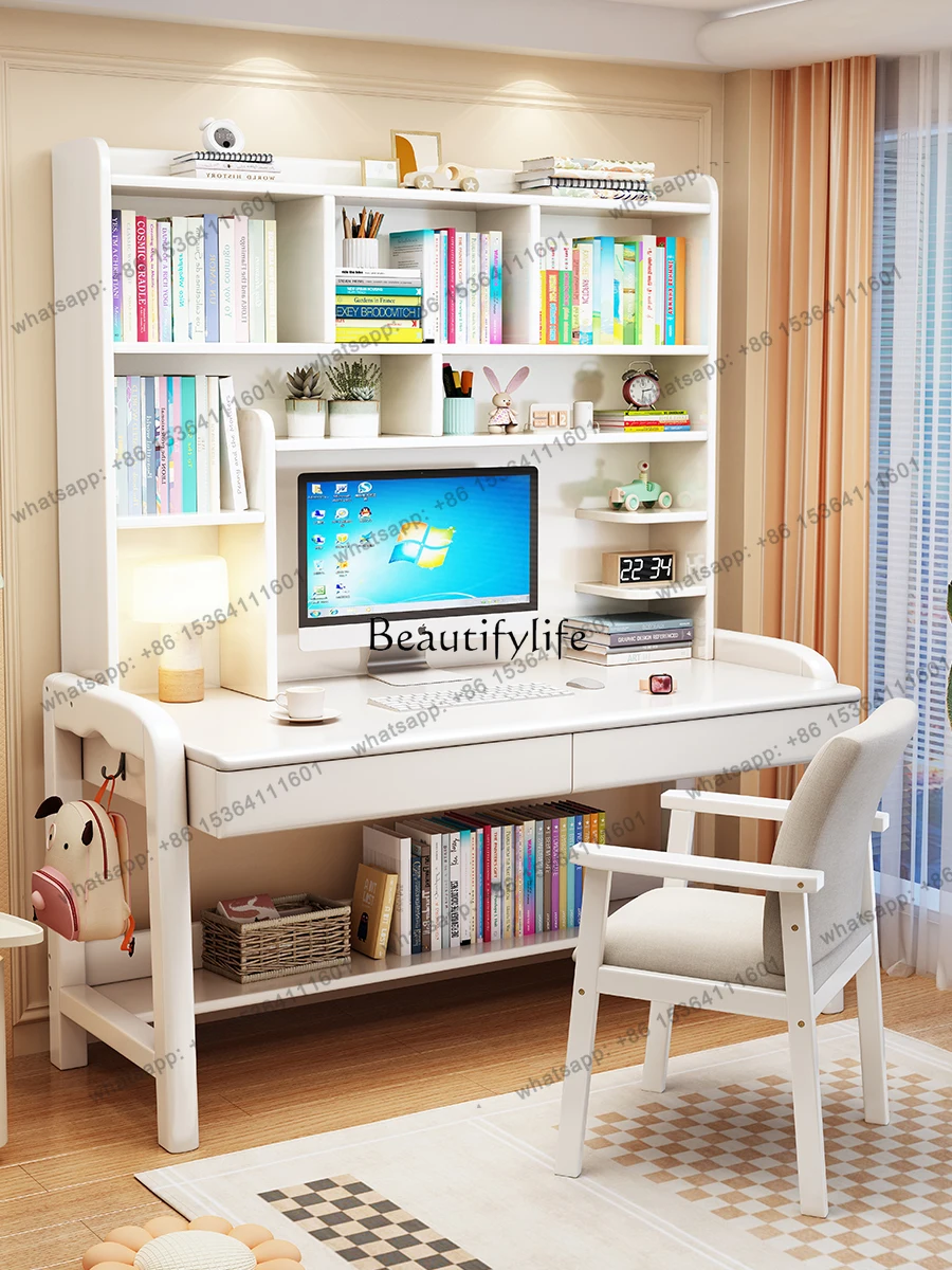 

Стол для учебы из массива дерева X4. Подъемный и регулируемый по высоте. Студенческий письменный стол. Для кабинета с книжной полкой. Простой дизайн.