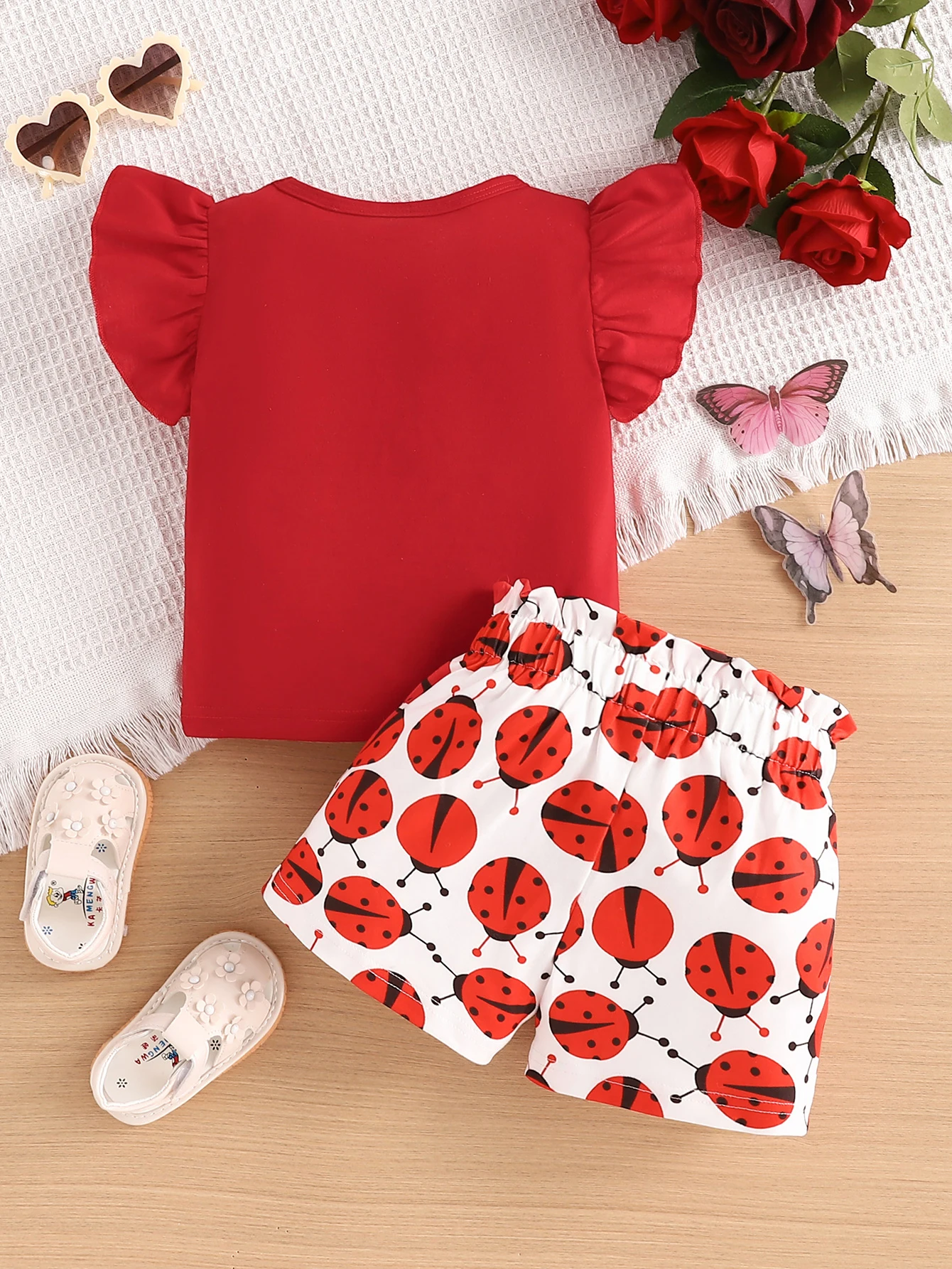 Summer Adorable 2Pcs Ladybug Outfit Set for Baby Girls Sleeveless T-shirt +Causal Shorts Infant Newborn Fashion Clothes