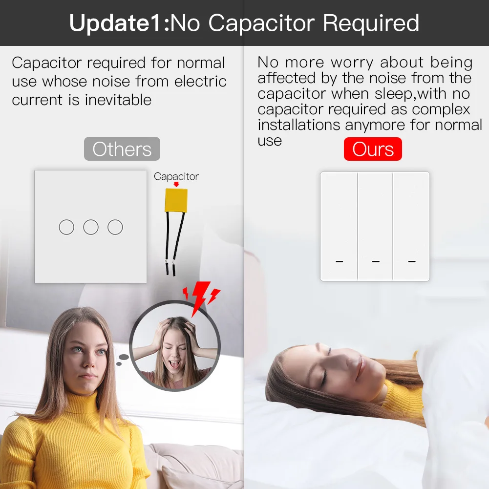 ZigBee Wall Switch Push Button Light Timer No Neutral Capacitor Need Tuya Smart Life App Remote Control Alexa Home Automation