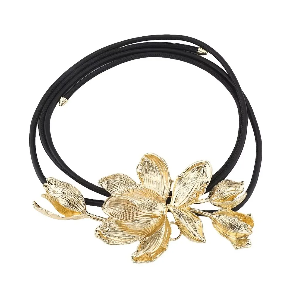 

Versatile Adjustable Golden Tulip Belt Alloy PU Metal Flower Waist Chain Vintage Jeans Decor Exaggerated Belt Cool Girls