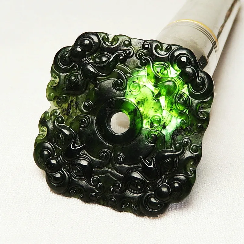 

Natural Dark Green Jade Square Beast Ping 'an Brand Pendant Retro Yu Pei Guardian Pendant for Men and Women