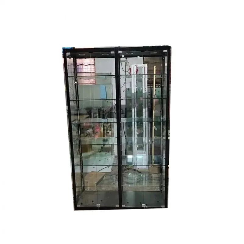 custom.Good quality Smoke simple design aluminium alloy and glass jewelry display cabinet display showcase for sale