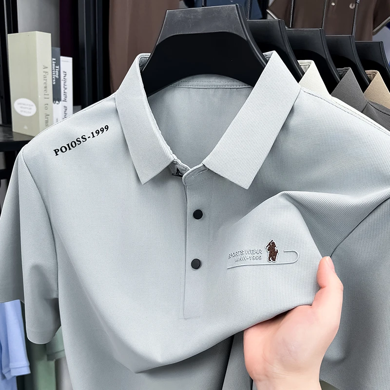 

High end brand short sleeve men's polo shirt summer fashion new ice silk custom concave convex design top casual Paul T-shirt