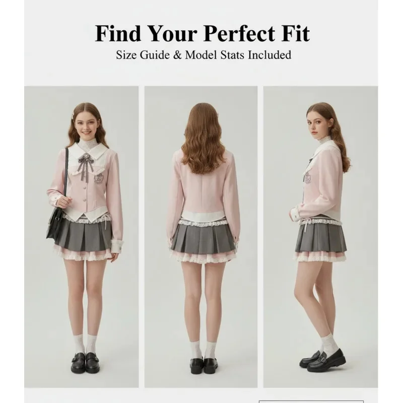 Y2K Bow Lace Fake Top Dresses 2 Piece Set Uniform College Sweet Girl Contrast Patchwork High Waisted Pleated Skirt Girls 2 Set