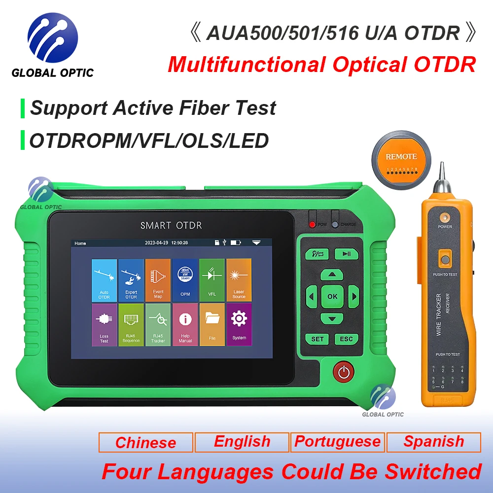 

New Comptyco AUA 500/501/516U/A OTDR 26/24dB Fiber Optic Reflectometer Touch Screen VFL OLS OPM LED Event Map 4 Languages